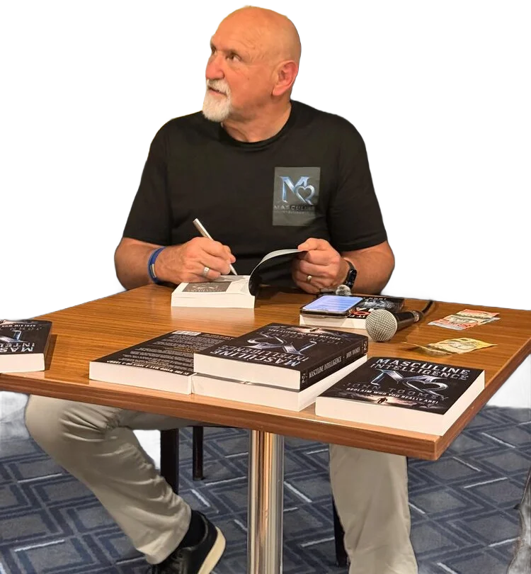 John Toomey signing copies of Masculine Intelligence